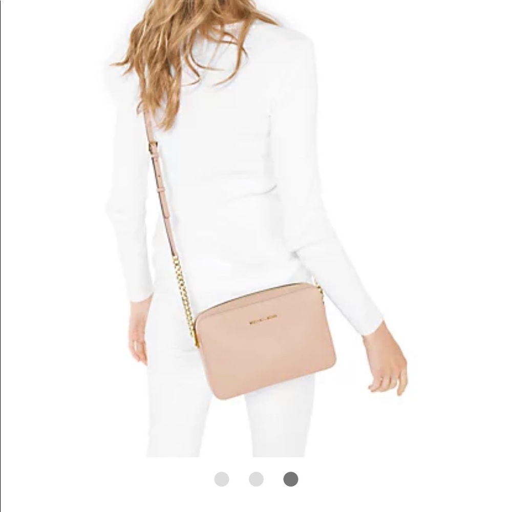 MK Large Jet Set Crossbody in soft pink with matching wallet